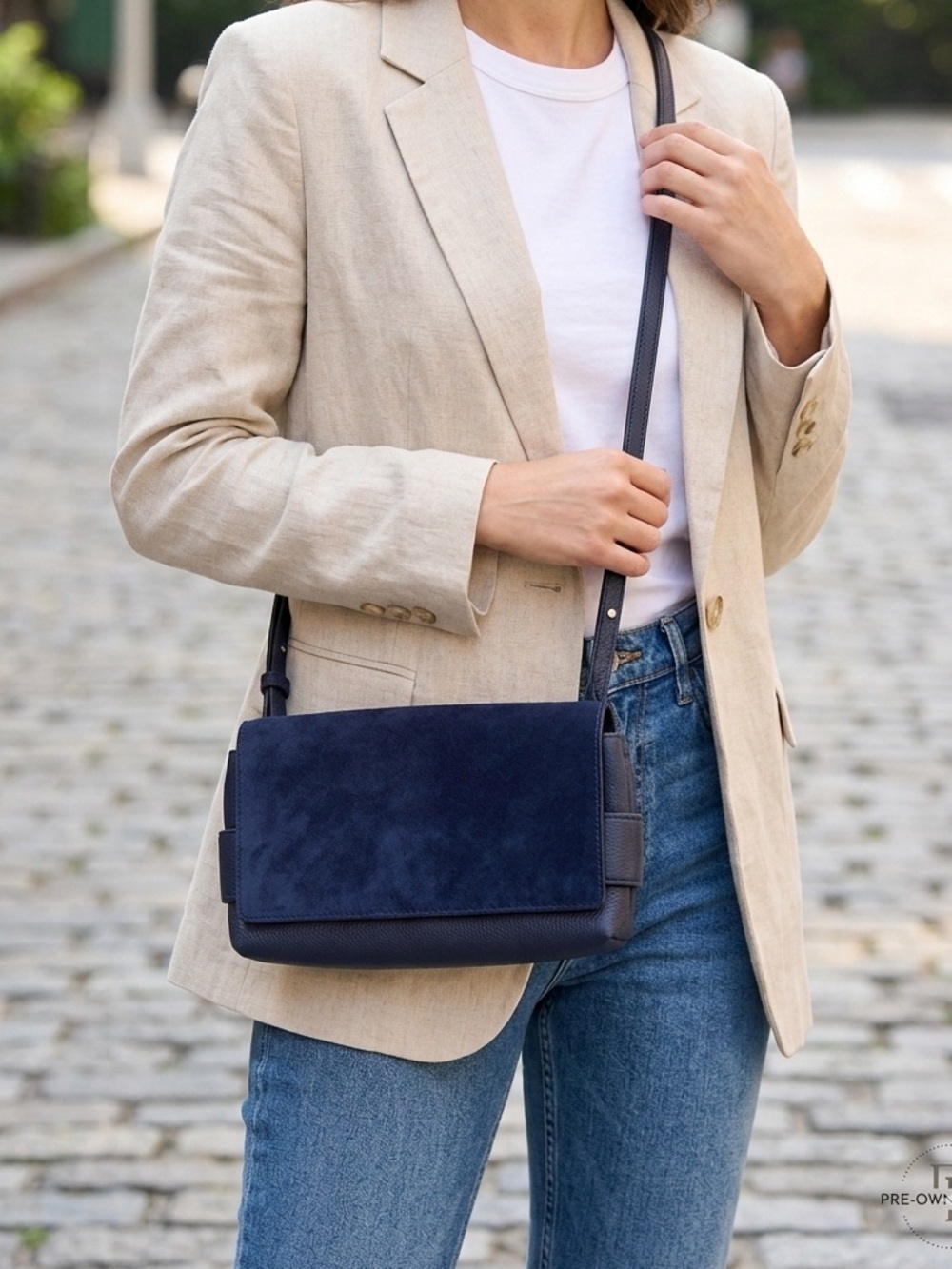 Navy Blue Suede & Leather Crossbody Bag (rare) Banana Republic